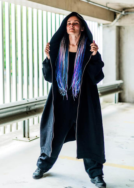 BLACK OVERSIZED MAXI ZIP HOODIE – PeuPeu - Main Image