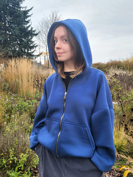 Denim Blue Zip-Up Hoodie