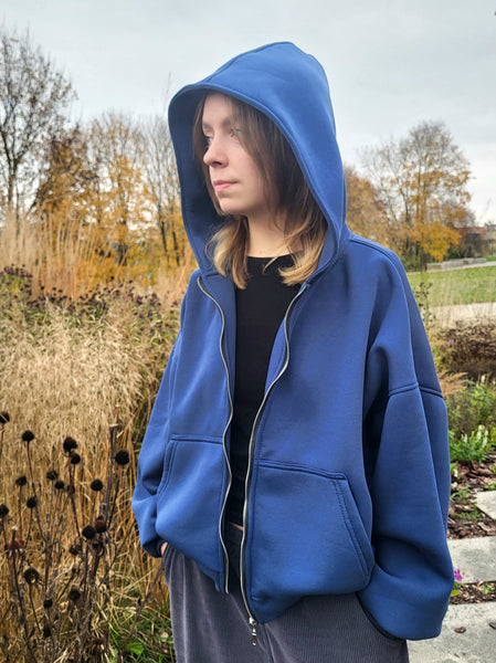Denim Blue Zip-Up Hoodie