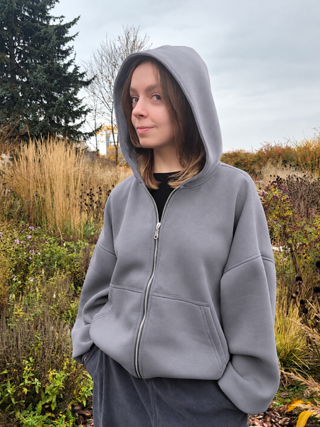 CEMENT GREY SHORTER FIT HOODIE