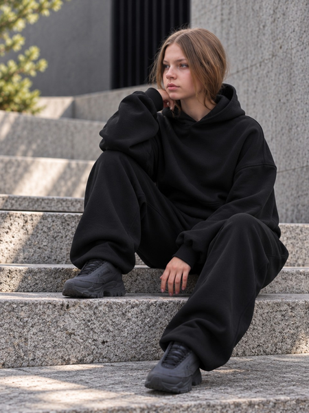 BLACK SHORTER FIT HOODIE