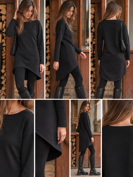 Long Black Crewneck Sweatshirt – 310 GSM