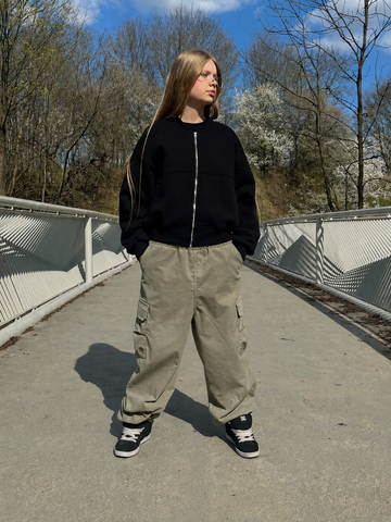 Khaki Corduroy Cargo Pants – Elastic Waist – Relaxed Fit Utility Trousers – Limited Drop