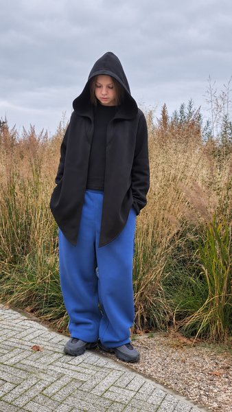 Black Hooded Sweatshirt Jacket – Oversized, Asymmetric Design