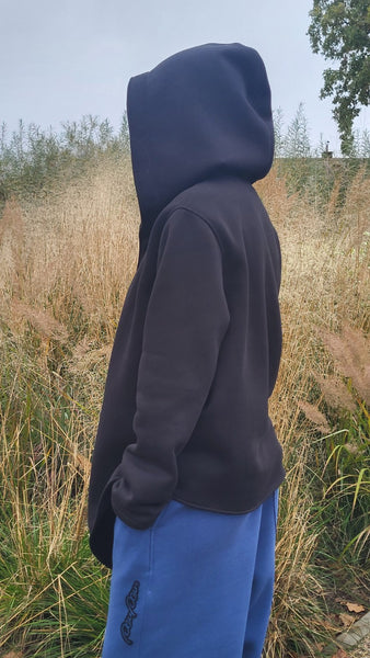 Black Hooded Sweatshirt Jacket – Oversized, Asymmetric Design