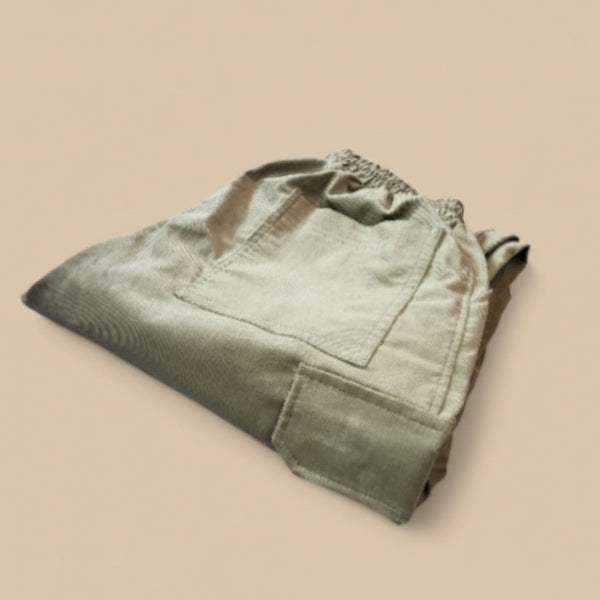 Khaki Corduroy Cargo Pants – Elastic Waist – Relaxed Fit Utility Trousers – Limited Drop