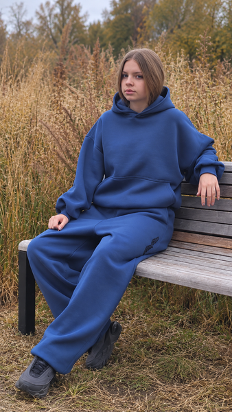 DENIM BLUE SHORTER FIT HOODIE