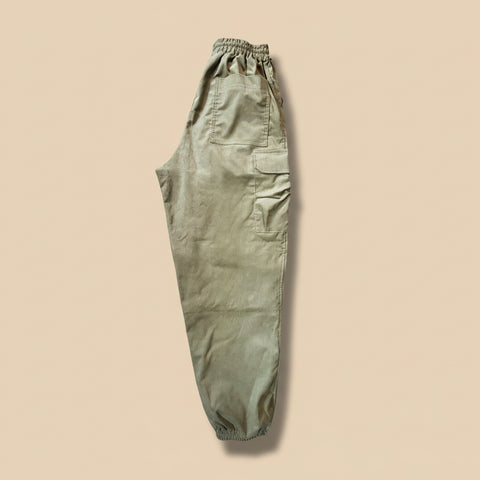 Khaki Corduroy Cargo Pants – Elastic Waist – Relaxed Fit Utility Trousers – Limited Drop