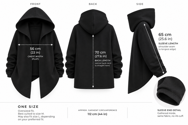 Black Hooded Sweatshirt Jacket – Oversized, Asymmetric Design