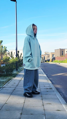 Oversize Unisex Mint Blue Hoodie — One Size