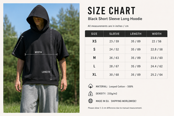 BLACK SHORT SLEEVE LONG HOODIE