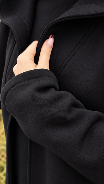 Black Hooded Sweatshirt Jacket – Oversized, Asymmetric Design