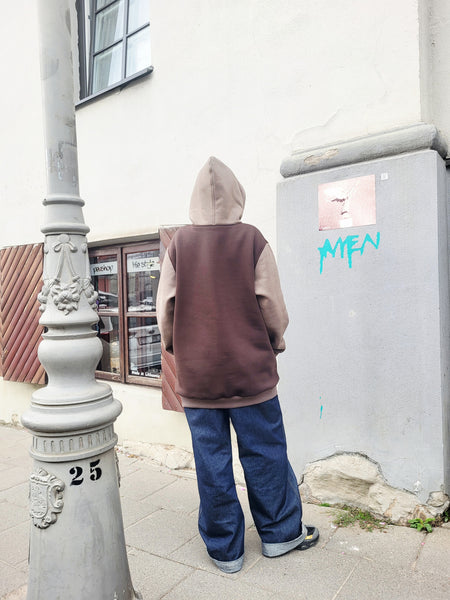 Unisex Oversized Hoodie – Cotton Blend, Two-Tone Brown