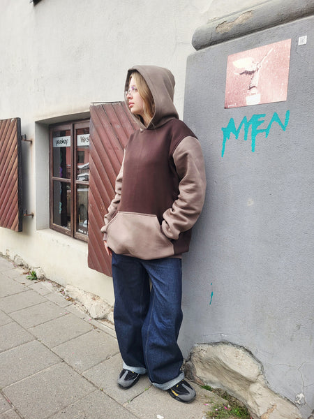 Unisex Oversized Hoodie – Cotton Blend, Two-Tone Brown