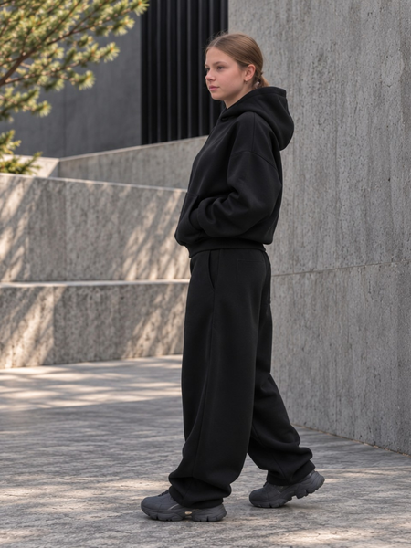BLACK SHORTER FIT HOODIE