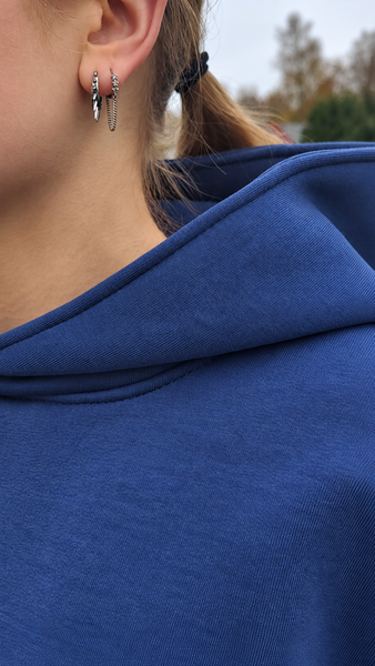 DENIM BLUE SHORTER FIT HOODIE