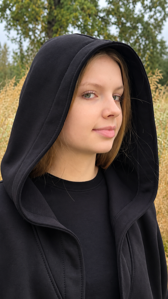 Black Hooded Sweatshirt Jacket – Oversized, Asymmetric Design