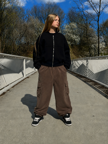 Chocolate Brown or Khaki Corduroy Cargo Pants – Elastic Waist – Relaxed Fit Utility Trousers – Limited Drop