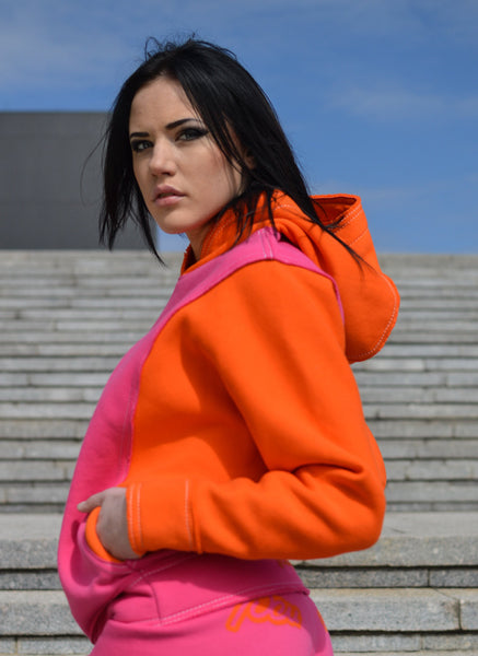 WOMEN SHORT PINK&ORANGE HOODIE