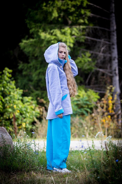 LIGHT GRAY&OCEAN BLUE PRO HOODIE